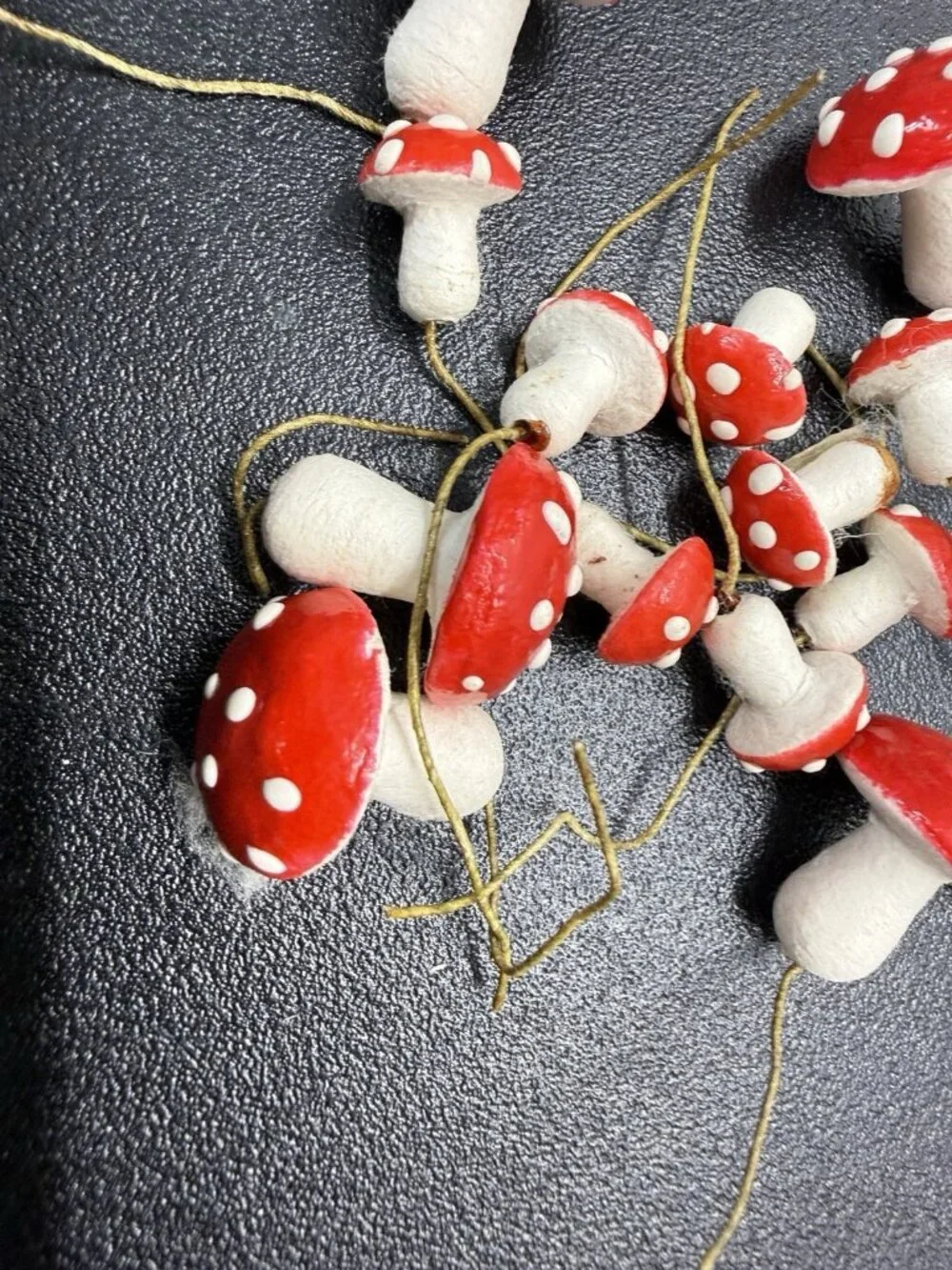Vintage Lot Plastic Mini Dotted Stick Mushrooms Christmas Ornaments West Germany
